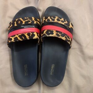 Michael Kors Leopard Print Sandals - Black and Red